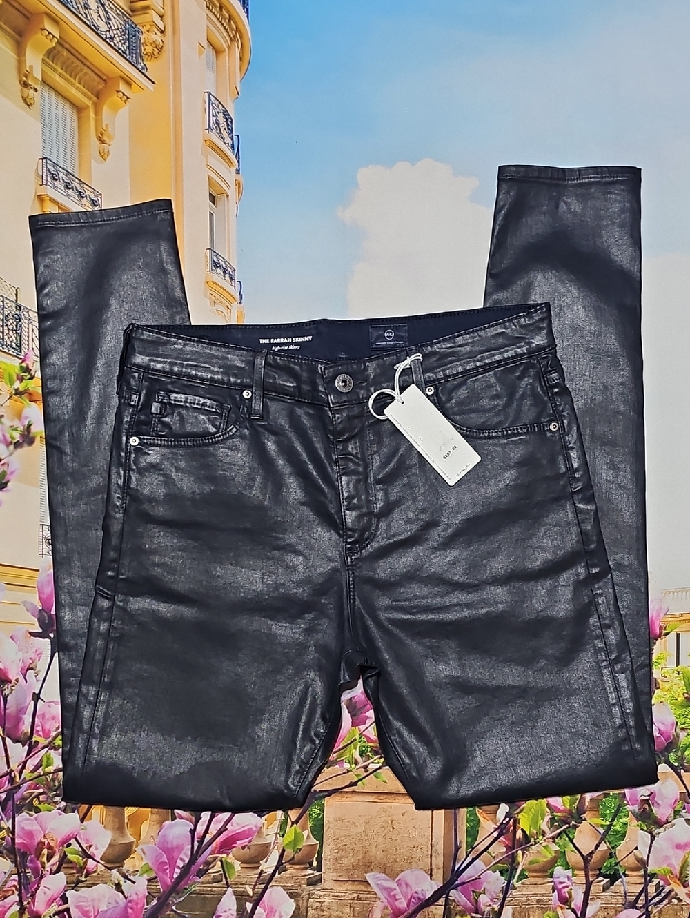 AG Adriano Goldschmied Farrah Skinny Coated High Rise Skinny Jeans Size 31 New